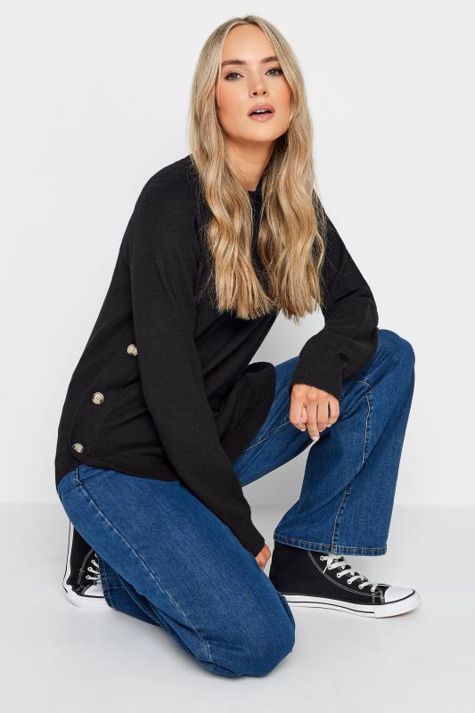  Grande Taille LTS Tall Black Button Side Jumper