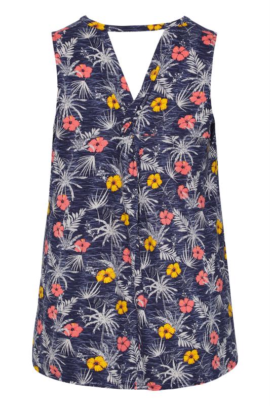 Plus Size Navy Blue Tropical Floral Print Cut Out Back Top | Yours Clothing 6