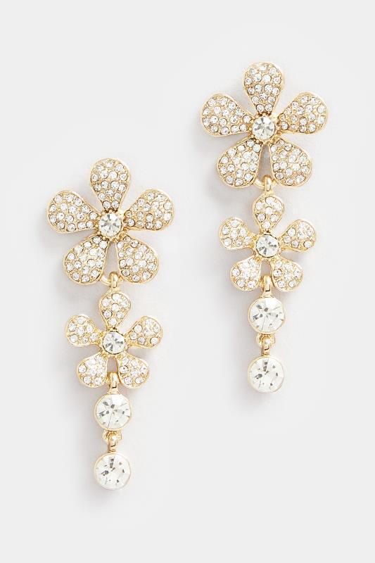 Gold Tone Diamante Flower Statement Earrings | Yours Clothing 2