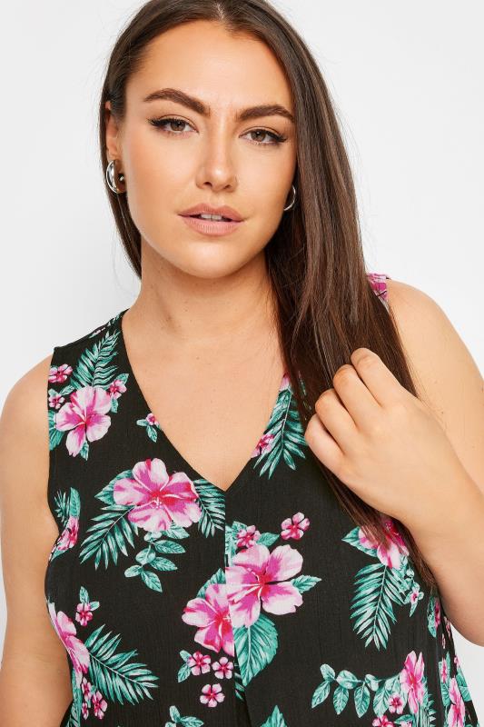 YOURS Plus Size Black Tropical Print Sleeveless Blouse | Yours Clothing 4