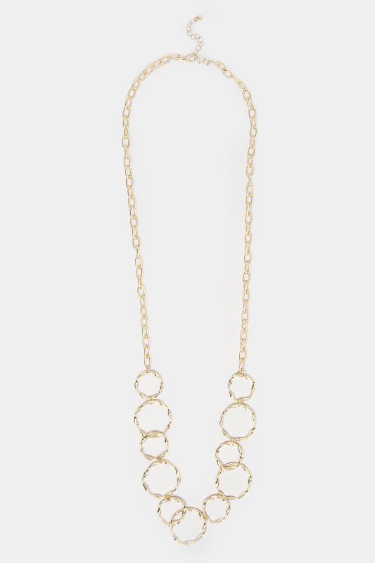 Gold Textured Circle Long Necklace | Yours Clothing 2