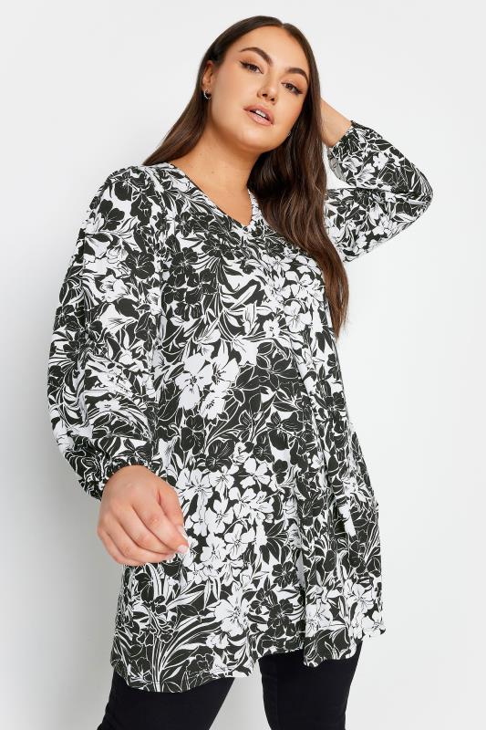 YOURS Plus Size Black Leaf Printed Top | Yours Clothing 1