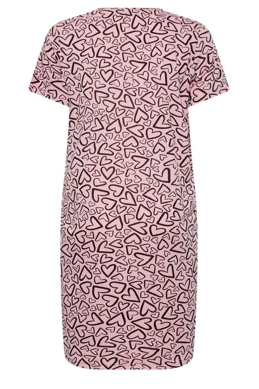 YOURS Plus Size Light Pink Heart Print Midi Nightdress | Yours Clothing 7