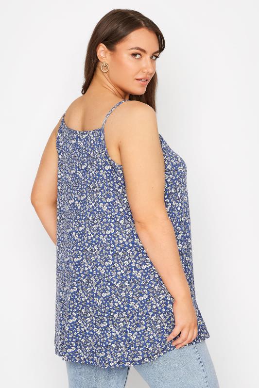 Plus Size Blue Ditsy Print Button Through Cami Top | Yours Clothing  3