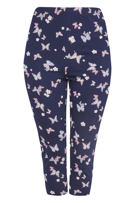 2 PACK Plus Size Navy Blue & White Butterfly Print Cropped Leggings | Yours Clothing 8