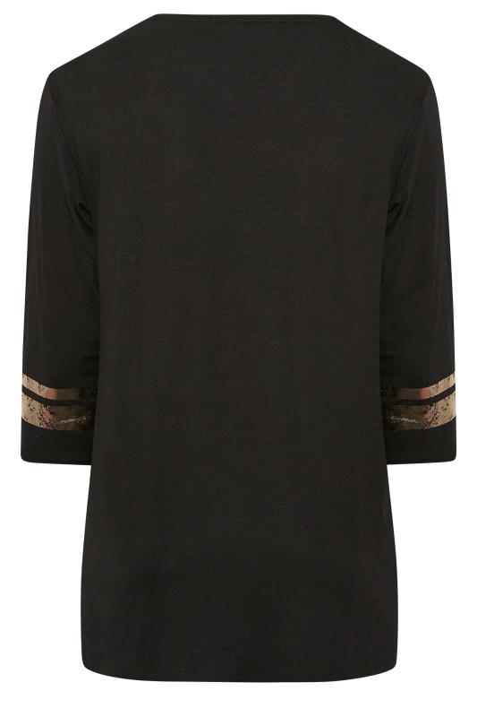 Plus Size Black Metallic Varsity T-Shirt | Yours Clothing 7