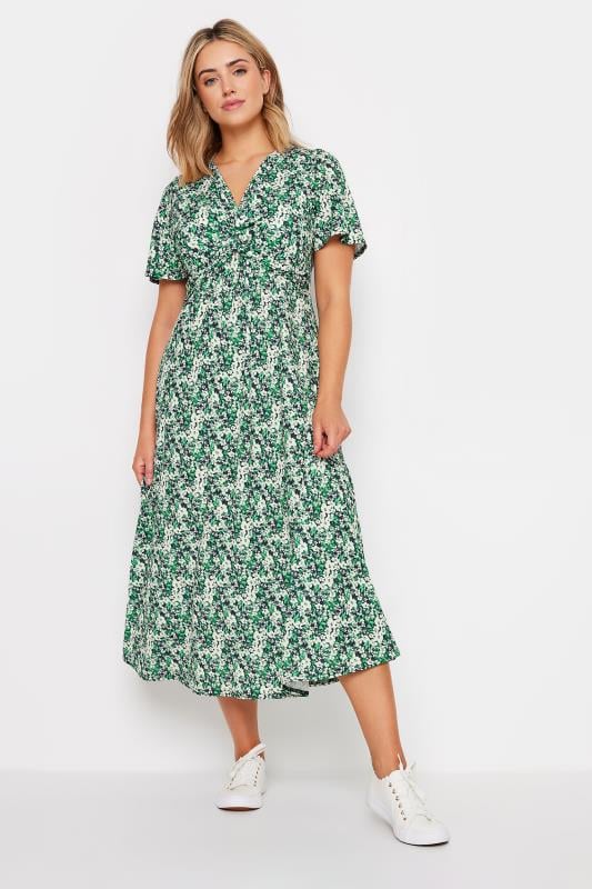 M&Co Green Ditsy Floral Print Twist Front Jersey Dress | M&Co 3