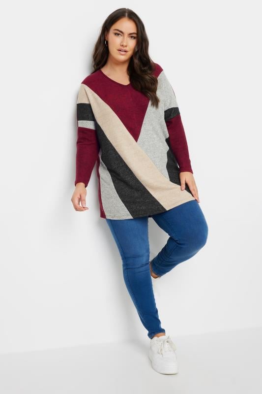 YOURS Plus Size Red Colour Block Sweatshirt | Yours Clothing 2