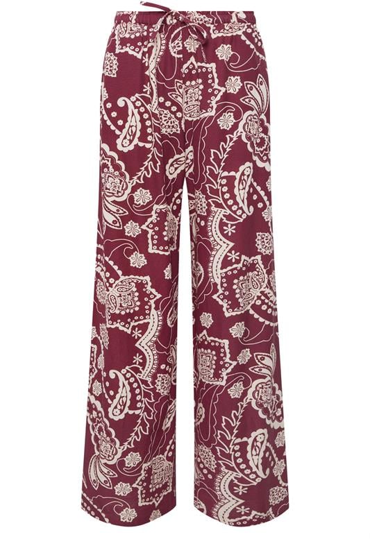 LTS Tall Women's Berry Red Paisley Linen Wide Leg Trousers | Long Tall Sally 6