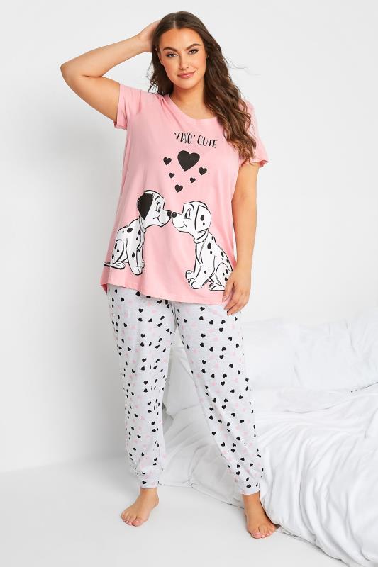 DISNEY Plus Size Pink Dalmatian Heart Print Pyjama Set | Yours Clothing 2