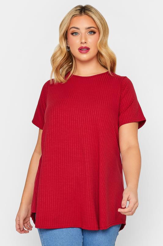 LIMITED COLLECTION Plus Size Red Ribbed Swing Top | Yours Clothing 1