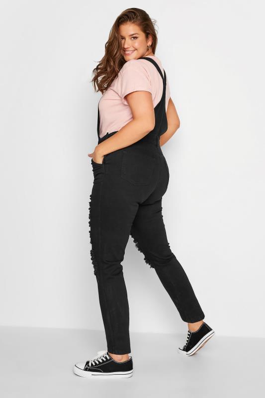 Plus Size Black Ripped Dungarees | Yours Clothing  3