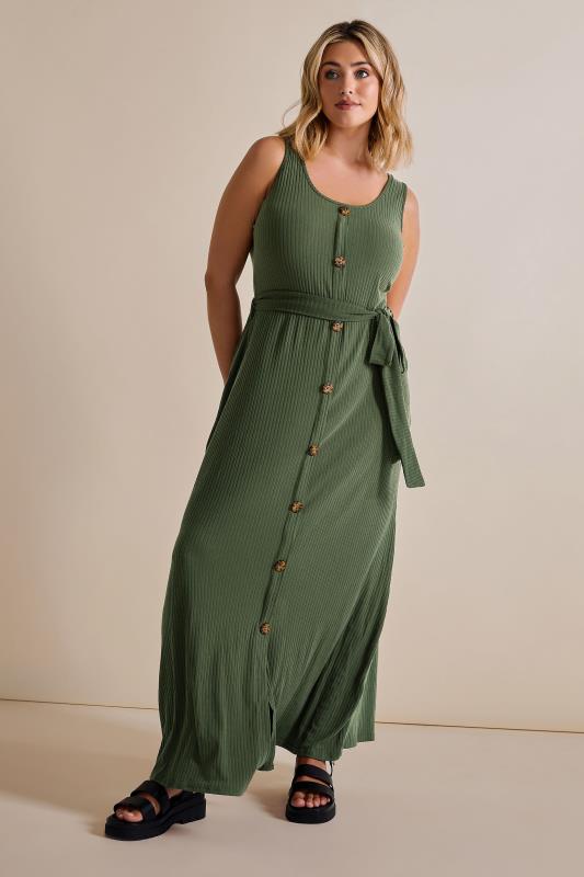 Plus Size  YOURS Curve Green Button Through Sleeveless Maxi Dress