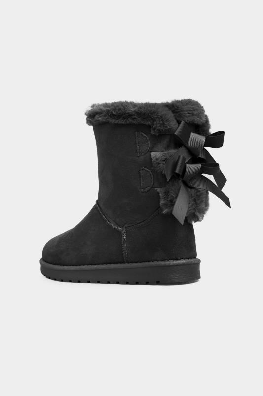 Black Vegan Suede Bow Detail Boots In Extra Wide EEE Fit 5