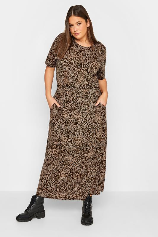  Tallas Grandes LTS Tall Brown Leopard Print Pocket Midaxi Dress
