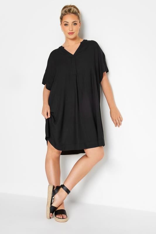 LIMITED COLLECTION Black Notch Neck Summer Throw On Dress | Yours Clothing 2