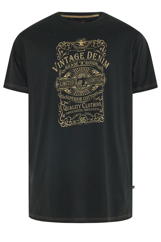 KAM Big & Tall Black Vintage Denim Graphic Print T-Shirt | BadRhino 1