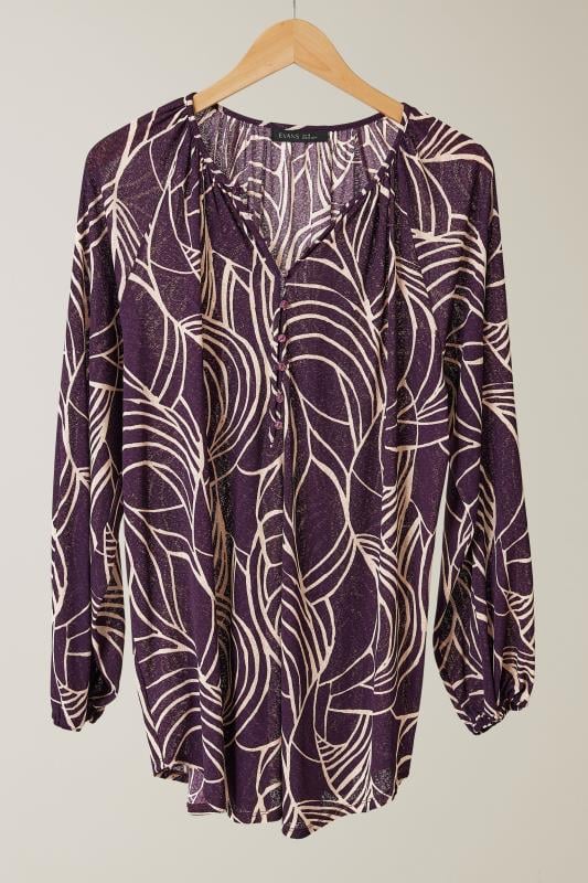 EVANS Plus Size Purple Linear Print Long Sleeve Blouse | Evans 5