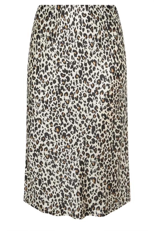YOURS Plus Size Cream Leopard Print Satin Midi Skirt | Yours Clothing 4