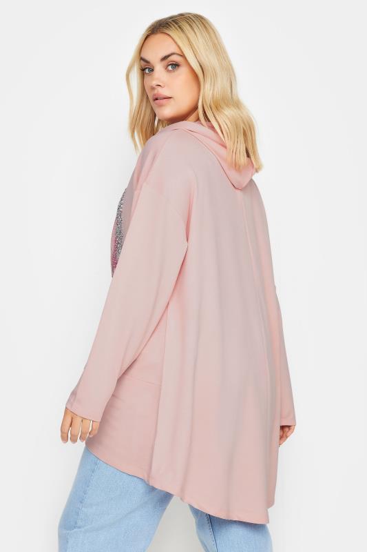YOURS Plus Size Pink 'USA' Sequin Slogan Longline Hoodie | Yours Clothing 3
