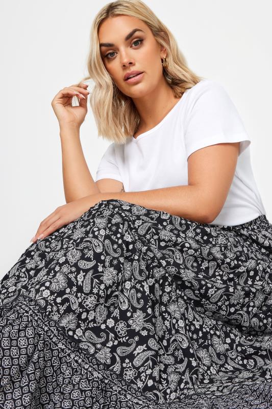 YOURS Plus Size Black Floral Print Tiered Maxi Skirt | Yours Clothing 4