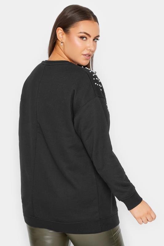 YOURS LUXURY Curve Black Diamante & Pearl Embellished Soft Touch Sweatshirt | Yours Clothing 4