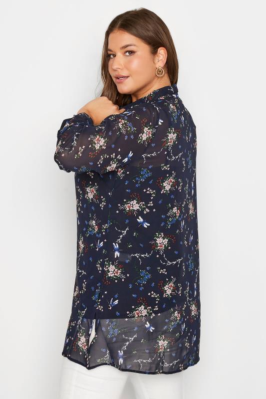 Plus Size Navy Blue Floral Print Button Through Shirt | Yours Clothing 4
