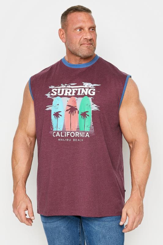Men's  KAM Big & Tall Red Marl Surf Sleeveless T-Shirt