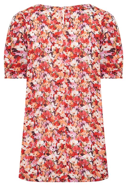 YOURS Curve Plus Size Orange Floral Short Sleeve Blouse | Yours Clothing 7