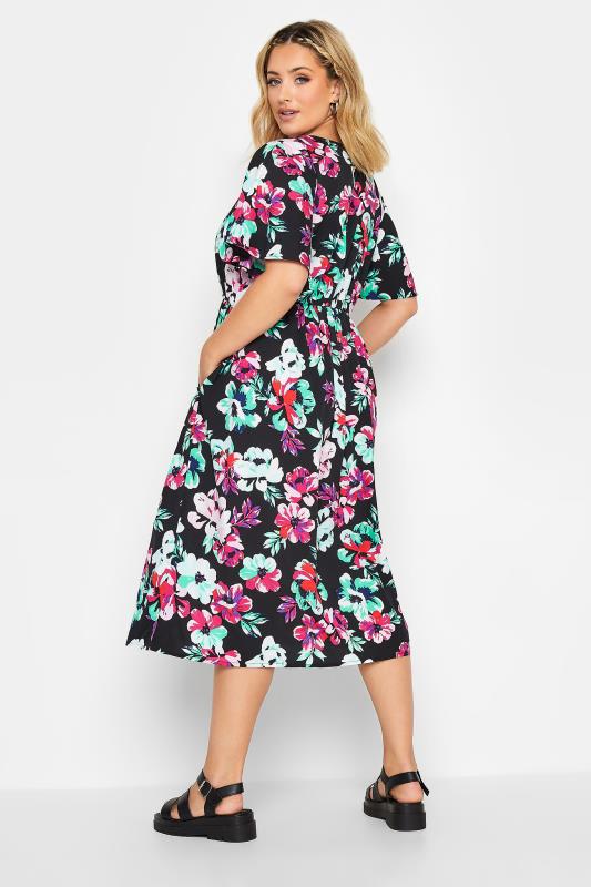 YOURS Plus Size Black Floral Print Midi Tea Dress | Yours Clothing 4