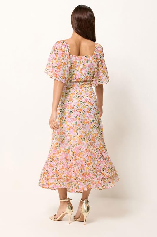 PixieGirl Petite Women's Pink Floral Chiffon Midi Dress | PixieGirl 4