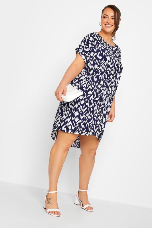 YOURS Plus Size Navy Blue Aztec Print Shift Dress | Yours Clothing 1