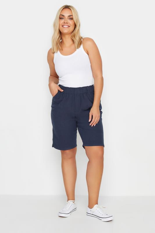 YOURS Plus Size Navy Blue Cool Cotton Shorts | Yours Clothing 2