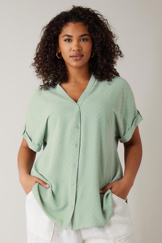 EVANS Plus Size Sage Green Short Sleeve Blouse | Evans 1