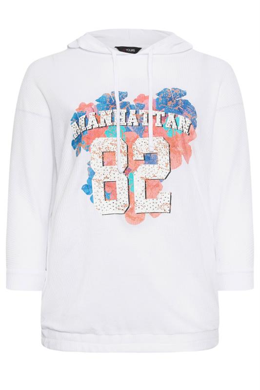 YOURS Plus Size White 'Manhattan' Slogan Hoodie | Yours Clothing 5