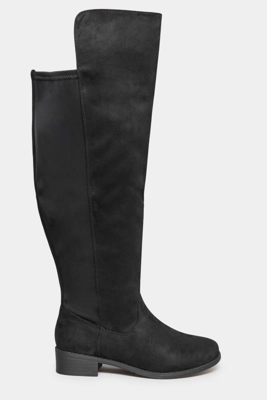 Black Faux Suede Stretch Over The Knee Boots In Wide E Fit & Extra Wide EEE Fit | Yours Clothing  3