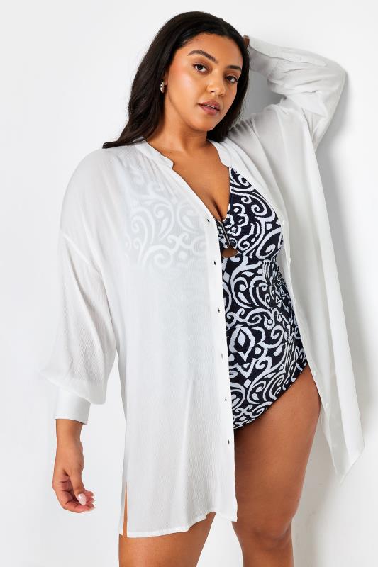 Plus Size  YOURS Curve White Button Up Beach Shirt