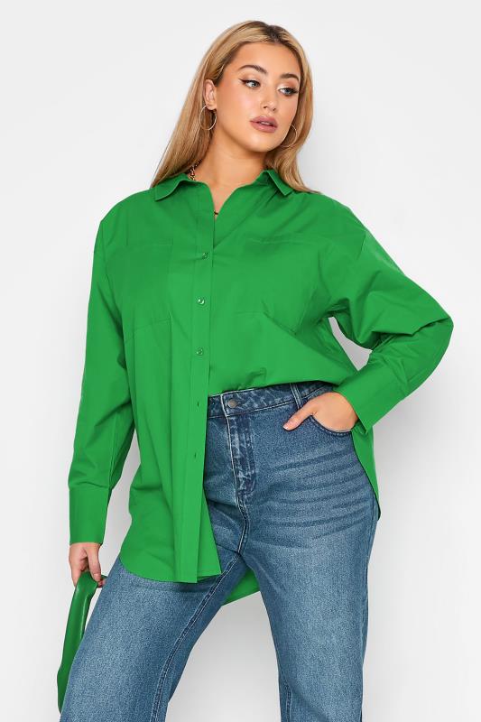 LIMITED COLLECTION Plus Size Bright Green Oversized Boyfriend Shirt | Yours Clothing 1