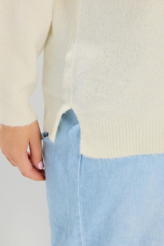YOURS Plus Size Ivory White V-Neck Soft Touch Jumper | Yours Clothing 4