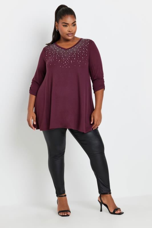 YOURS Plus Size Purple Diamante Stud Swing Top | Yours Clothing  2