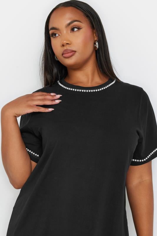 YOURS Plus Size Black Pearl Trim T-Shirt | Yours Clothing 4