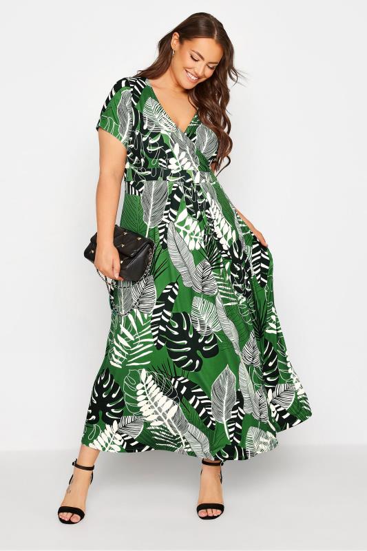 Curve Green Tropical Print Wrap Dress 2