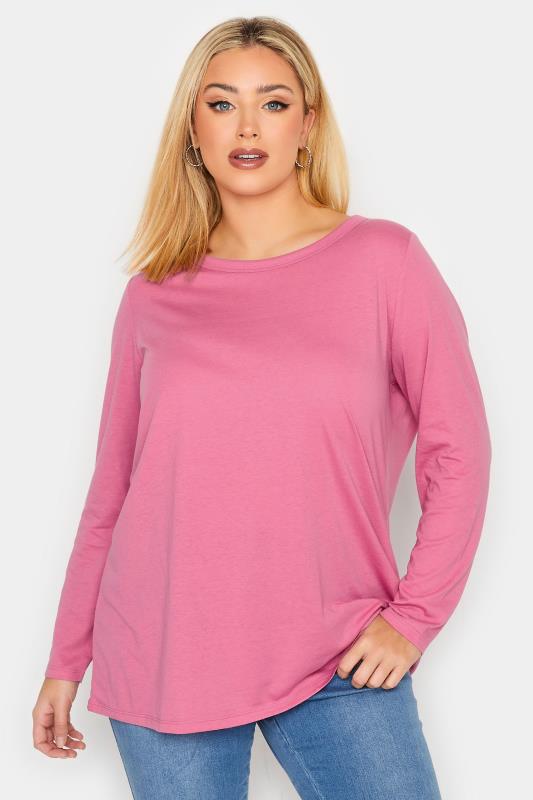 Plus Size  YOURS Curve Pink Long Sleeve T-Shirt - Petite