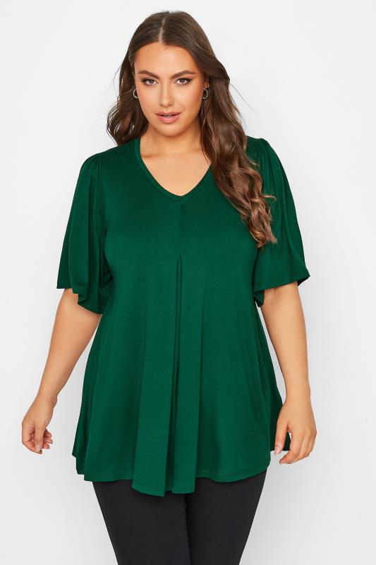 Plus Size  YOURS Curve Forest Green Pleat Angel Sleeve Swing Top