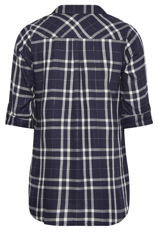 YOURS Plus Size Curve Navy Blue Check Boyfriend Shirt | Yours Clothing  7