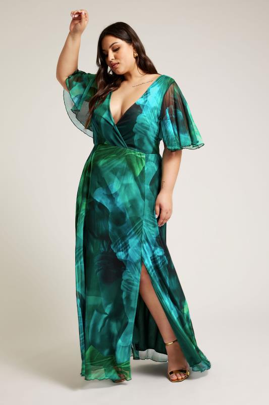  Grande Taille YOURS LONDON Curve Green Abstract Print Wrap Maxi Dress