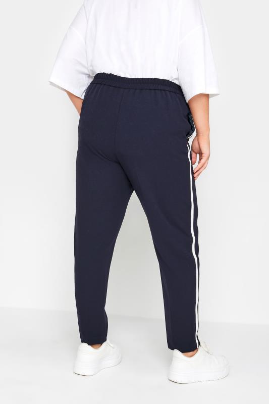YOURS Plus Size Navy Blue Side Stripe Straight Leg Joggers | Yours Clothing 3