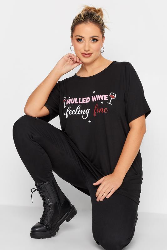 Plus Size Black 'Mulled Wine' Glitter Slogan Christmas T-Shirt | Yours Clothing 4