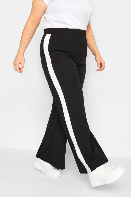YOURS Plus Size Black & White Contrast Stripe Super Wide Leg Trousers | Yours Clothing 2
