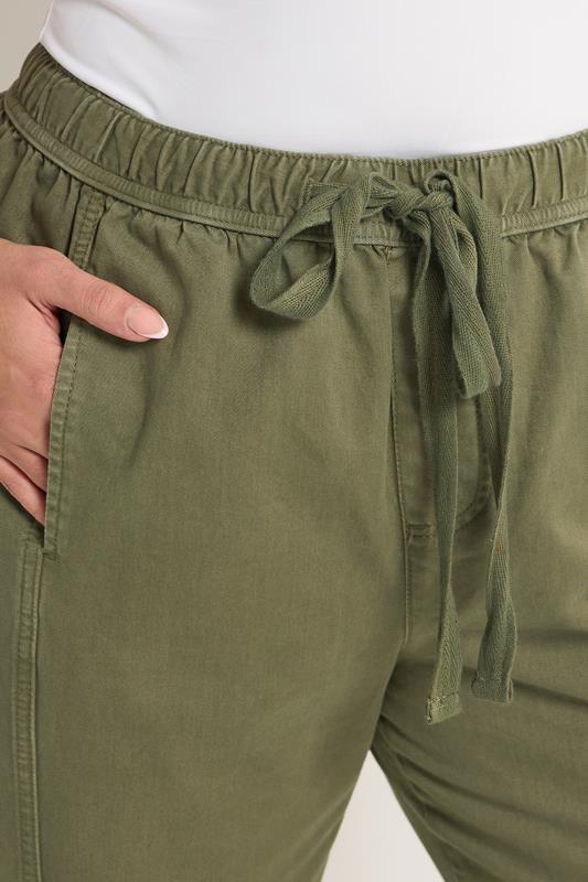 YOURS Plus Size Khaki Green Twill Barrel Leg Trousers | Yours Clothing 4